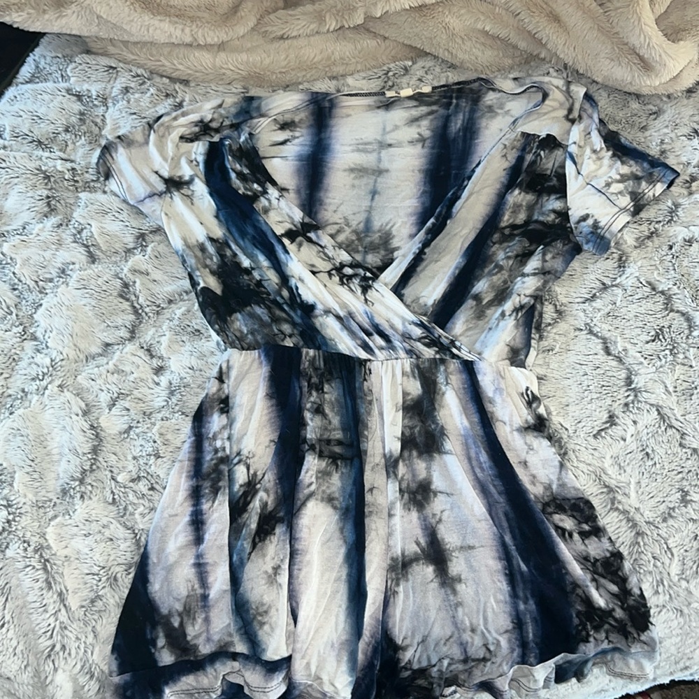 Tie dye blue and white romper. Summertime. Goes great with sandals. Size Medium